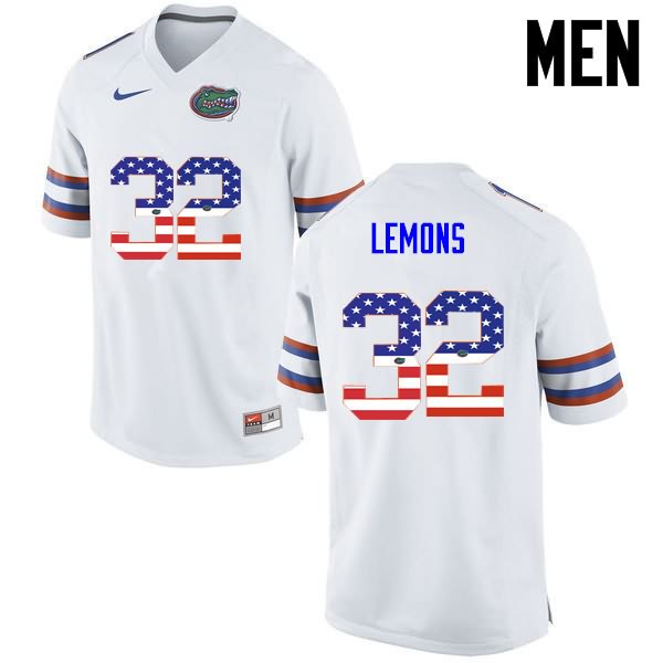 Men's NCAA Florida Gators Adarius Lemons #32 Stitched Authentic USA Flag Fashion Nike White College Football Jersey NFI2565AY